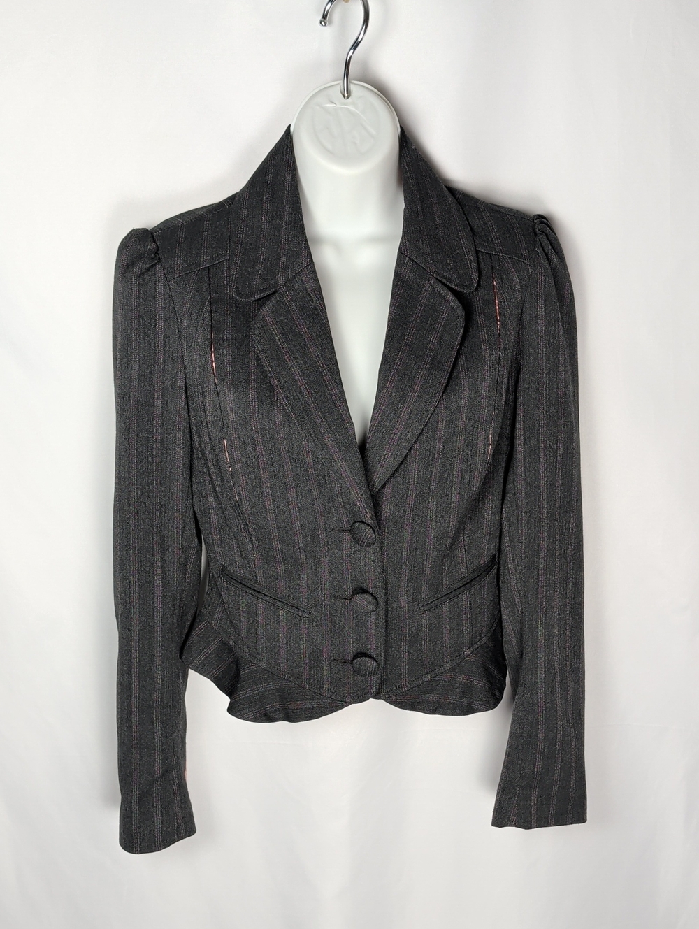 GUESS JEANS Gray Pink Pinstripe Cropped Blazer Jacket Y2K Y53C5B09 Size M